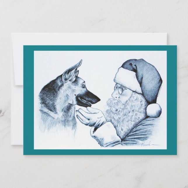 German Shepherd and Santa Claus Holiday Card (Front)