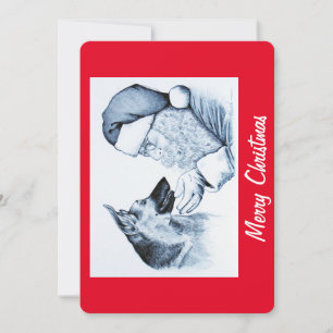 German Shepherd  and Santa Claus Holiday Card