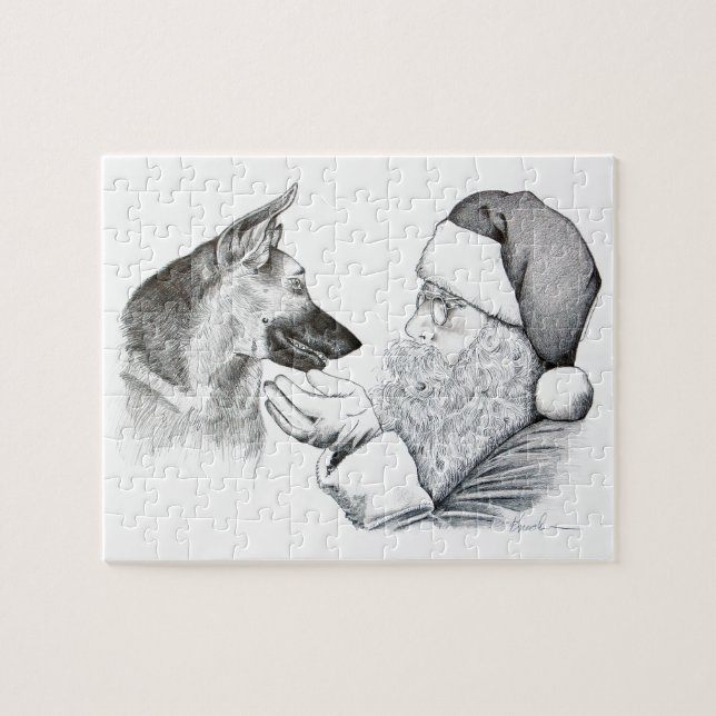 German Shepherd and Santa Claus Jigsaw Puzzle (Horizontal)