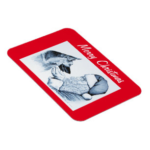 German Shepherd and Santa Claus Magnet