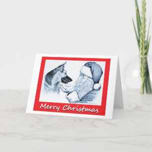 German Shepherd and Santa Claus Merry Christmas Holiday Card