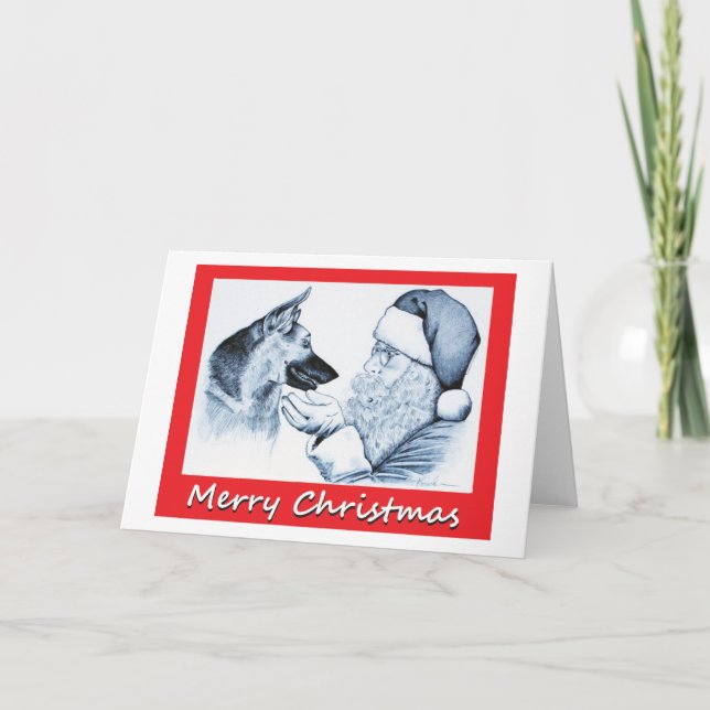 German Shepherd and Santa Claus Merry Christmas Holiday Card (Front)