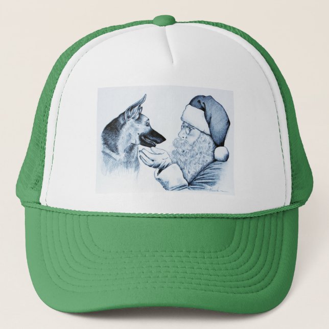 German Shepherd and Santa Claus Trucker Hat (Front)