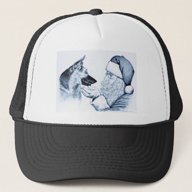 German Shepherd and Santa Claus Trucker Hat (Front)
