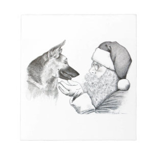 German Shepherd and Santa Notepad