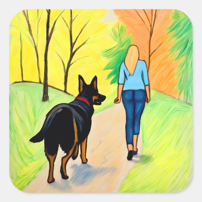 German Shepherd and woman crayon art stickers  (Front)