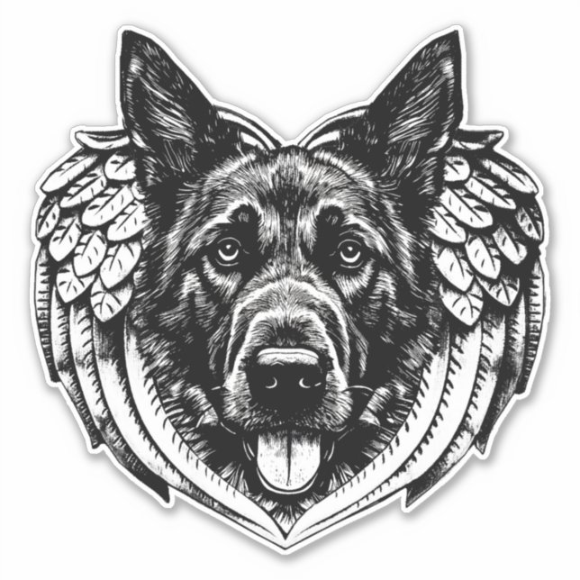 German shepherd Angel dog head art illustration   (Front)