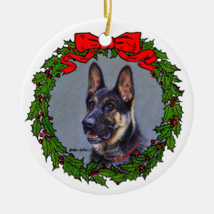 German Shepherd Art by Glenda S. Harlan Ceramic Ornament