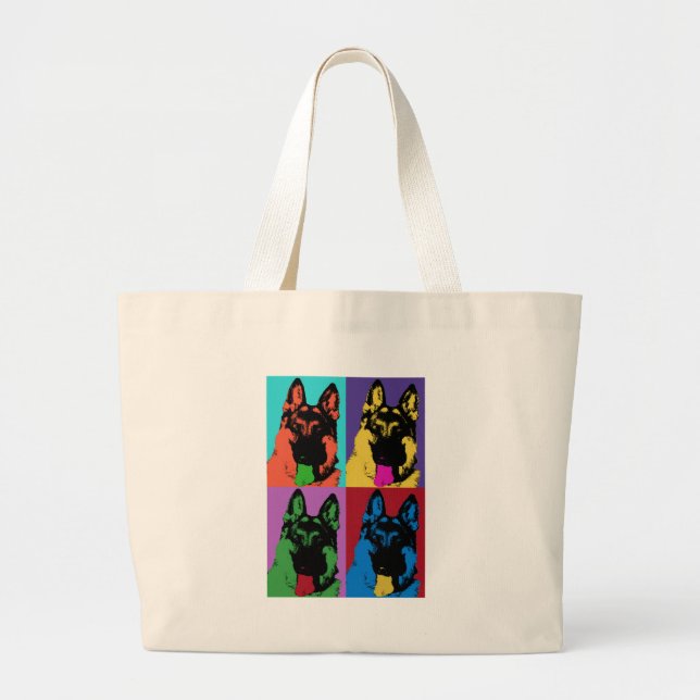 German Shepherd Art Large Tote Bag (Front)
