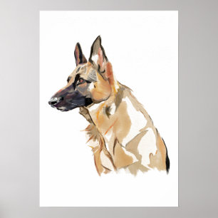 German Shepherd Art Poster, Watercolor Painting Poster