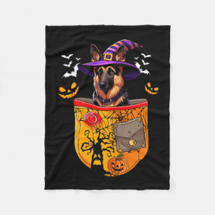 German Shepherd As Witch In Pocket Halloween Dog Fleece Blanket