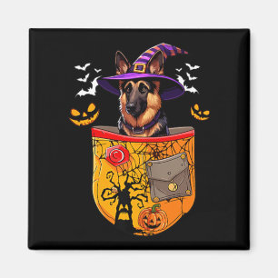 German Shepherd As Witch In Pocket Halloween Dog Magnet