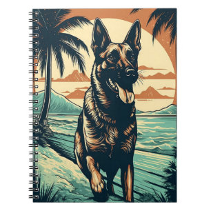 German Shepherd at a tropical beach during sunset Notebook
