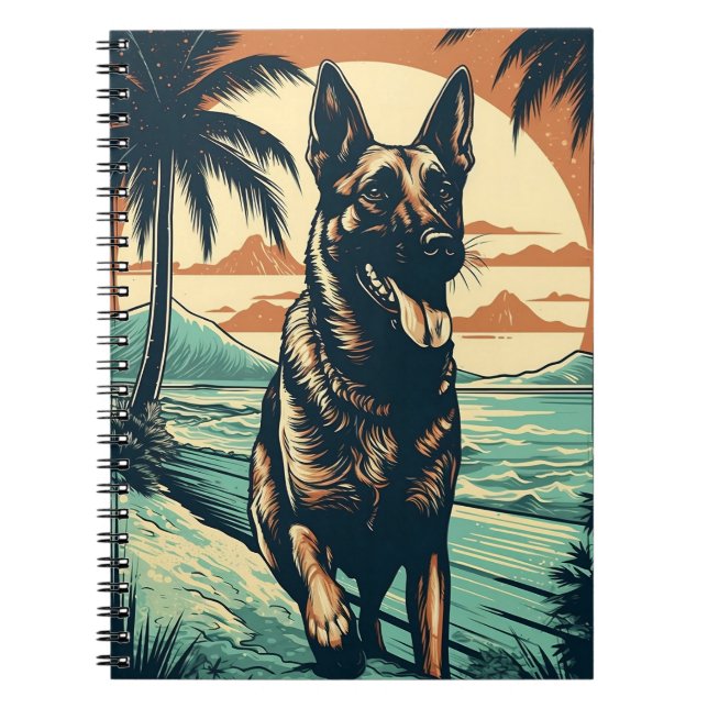 German Shepherd at a tropical beach during sunset Notebook (Front)