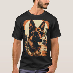 German Shepherd at a tropical beach during sunset T-Shirt