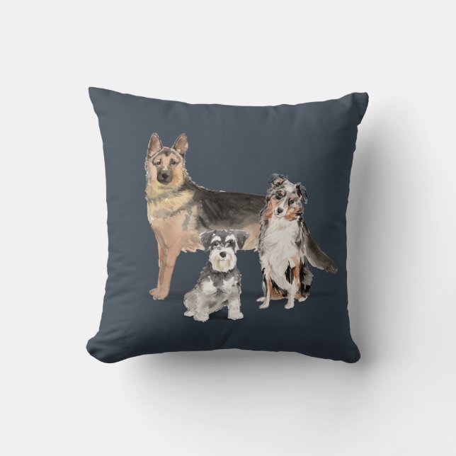 German Shepherd Australian Shepherd Mini Schnauzer Cushion (Front)