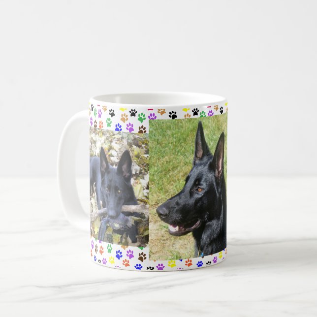 German Shepherd, Autumn, 3 Pics & Paw Prints, ZKA Coffee Mug (Front Left)
