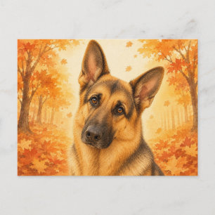 German Shepherd Autumn Forest Dog Postcard