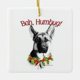 German Shepherd Bah Humbug  Ceramic Ornament