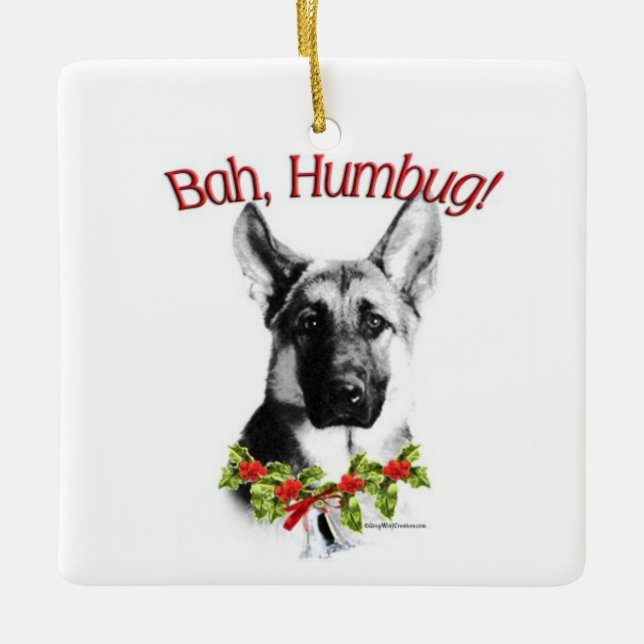 German Shepherd Bah Humbug  Ceramic Ornament (Front)