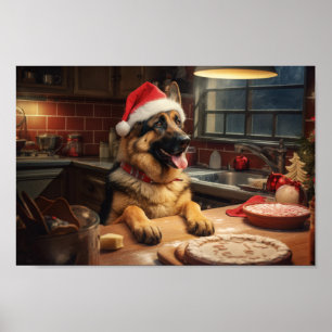 German Shepherd Baking Christmas Cookies Poster