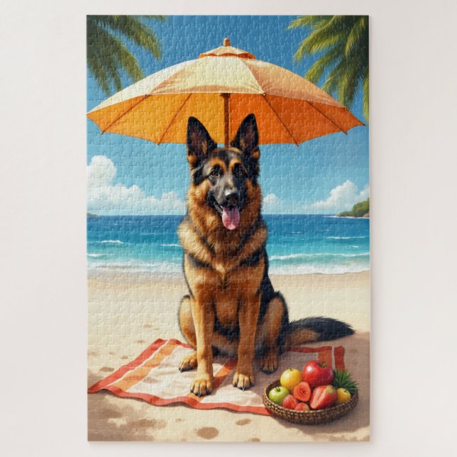 German Shepherd Beach Relax Scene Jigsaw Puzzle (Vertical)