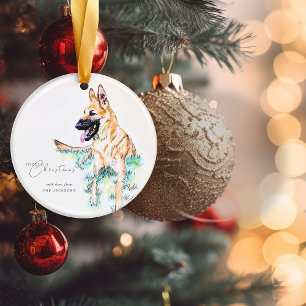 German Shepherd Belgian Malinois Dog Ceramic Ornament