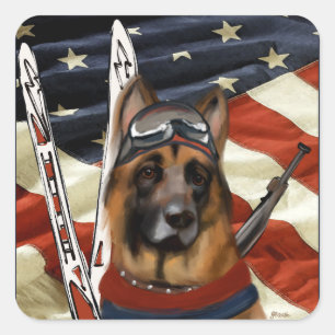 GERMAN SHEPHERD BIATHLON  SQUARE STICKER