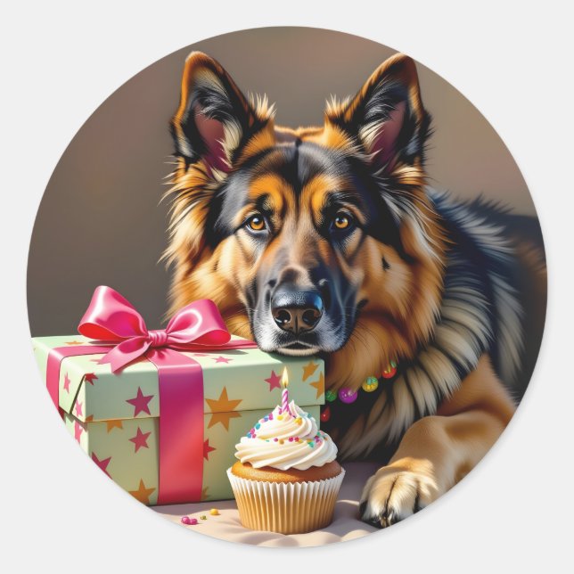 German Shepherd Birthday Classic Round Sticker (Front)