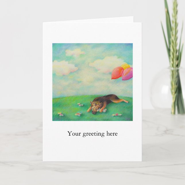 German shepherd birthday girl cute fun art drawing card (Front)