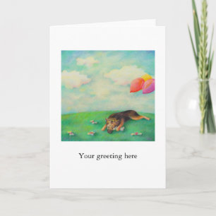 German shepherd birthday girl cute fun art drawing card