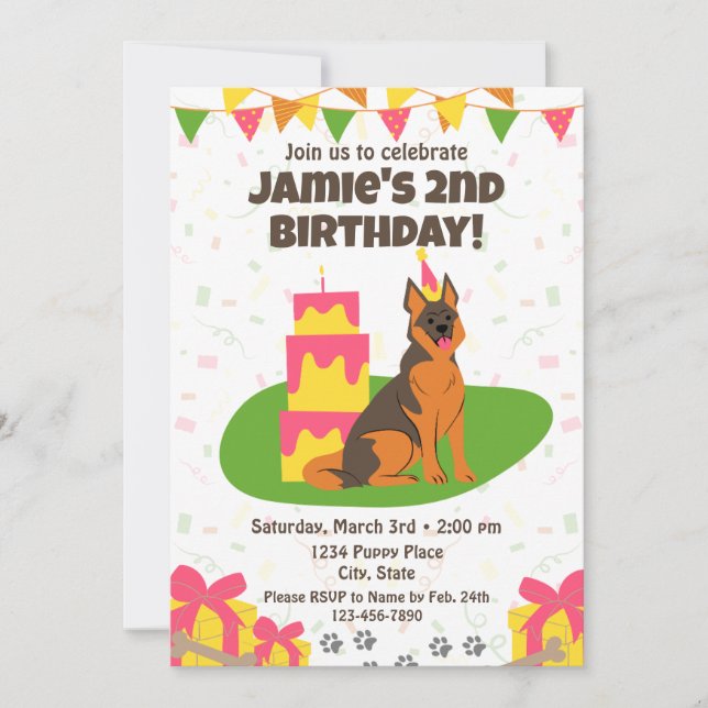 German Shepherd Birthday Invitation (Front)