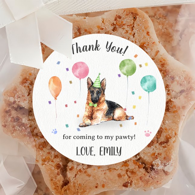 German Shepherd Birthday Thank You Classic Round Sticker (Creator Uploaded)
