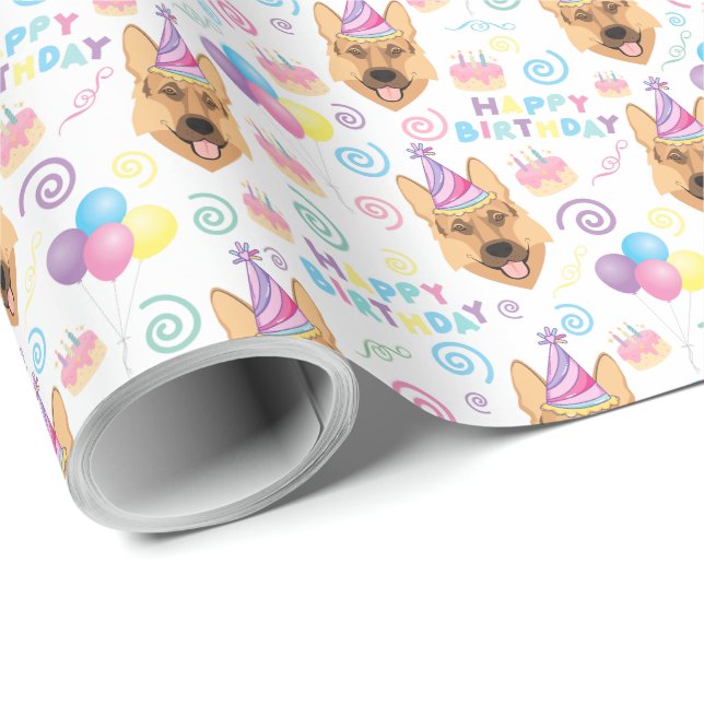 German Shepherd Birthday Wrapping Paper (Roll Corner)