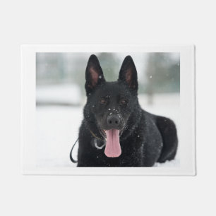 german shepherd black in snow doormat