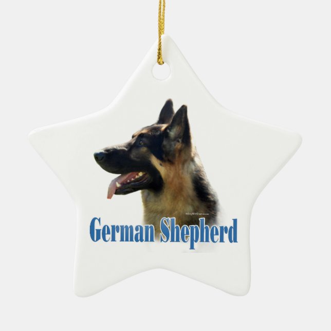 German Shepherd (black/tan) Name Ceramic Ornament (Front)