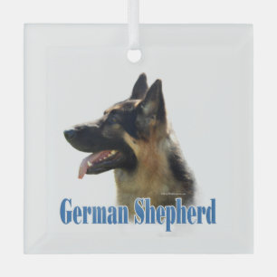 German Shepherd (black/tan) Name Glass Tree Decoration