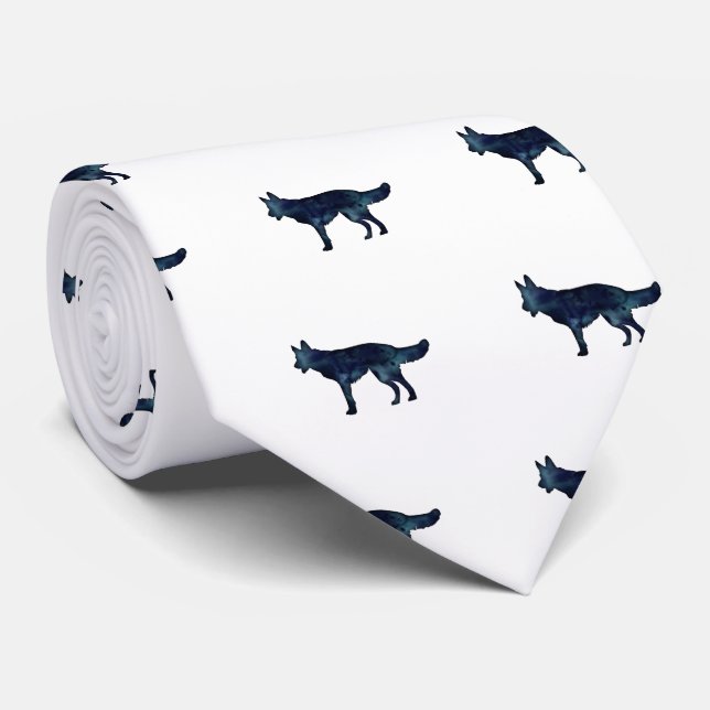 German Shepherd Black Watercolor Silhouette Tie (Rolled)