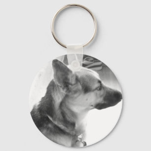 German Shepherd/black & White Photo Key Ring