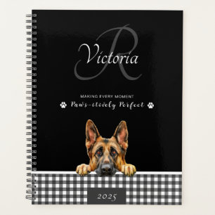 German Shepherd Black White Plaid Custom  Planner
