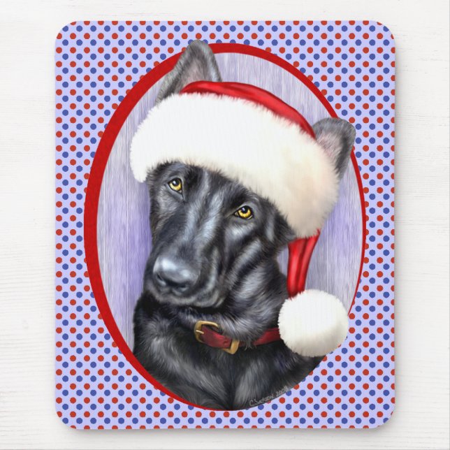 German Shepherd BLK Christmas Santa Pup Mouse Pad (Front)