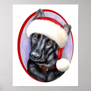 German Shepherd BLK Christmas Santa Pup Poster