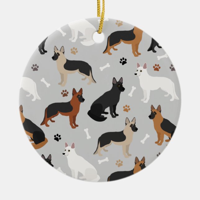German Shepherd Bones and Paws Ceramic Ornament (Front)