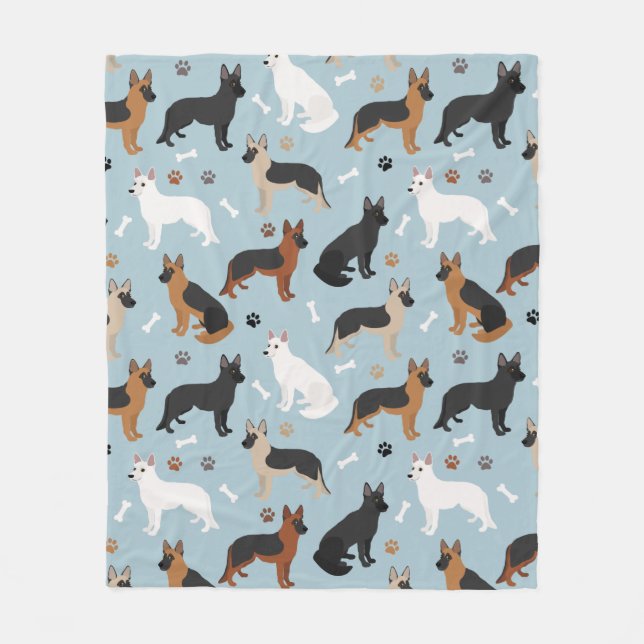 German Shepherd Bones and Paws Fleece Blanket (Front)