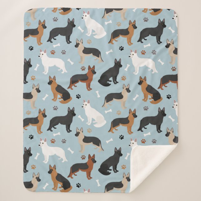 German Shepherd Bones and Paws Sherpa Blanket (Front)