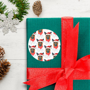 German Shepherd Breed Dog Pattern Stars Christmas Classic Round Sticker