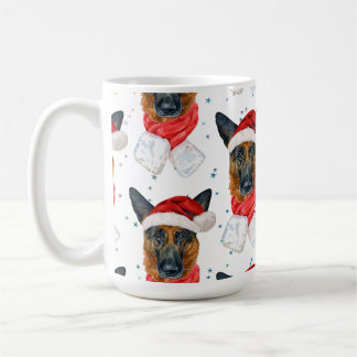 German Shepherd Breed Dog Pattern Stars Christmas Coffee Mug
