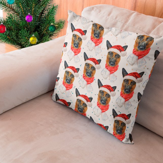 German Shepherd Breed Dog Pattern Stars Christmas Cushion (Creator Uploaded)