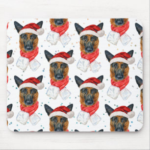 German Shepherd Breed Dog Pattern Stars Christmas Mouse Pad