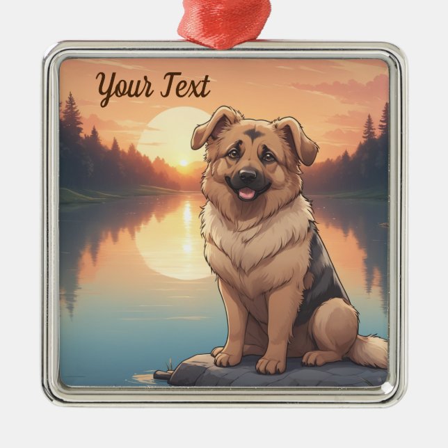 German Shepherd by Lake Metal Ornament (Front)
